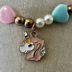Pastel Heart Unicorn Beaded Necklace – Cute Kitsch Charm thumbnail 2
