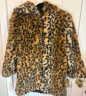 Leopard Print Faux Fur Hooded Coat – Women’s Small – Statement Winter Jacket thumbnail 1