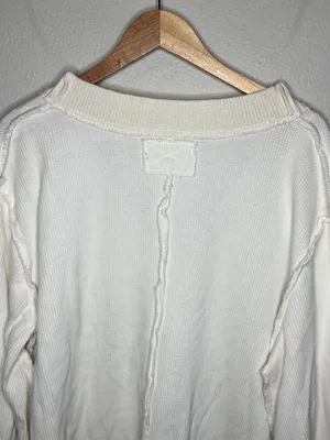 We The Free Asher V Neck Oversized Thermal Long Sleeve Top in Ivory Size XS thumbnail 6