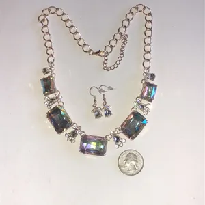Gold Tone Aurora Crystal Statement Necklace and Earring Set thumbnail 6