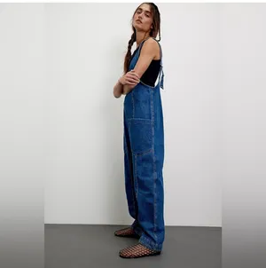 We The Free Denim Jumpsuit Size L Msrp $98.00 Nwt thumbnail 2