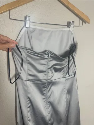 Lulus Silver Satin Strapless Dress Mystery Woman Evening Sexy Date Night Party thumbnail 6