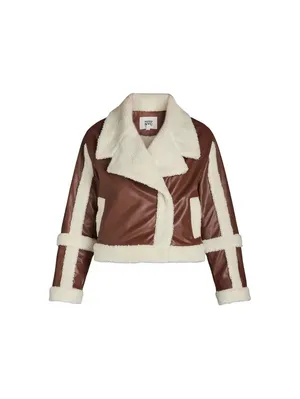 Madden NYC Brown Faux Leather & Sherpa Moto Jacket Size XXS thumbnail 2