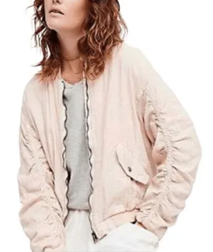 Free People Pale Pink Bomber Jacket Oversized Slouchy Linen Size XS thumbnail 1