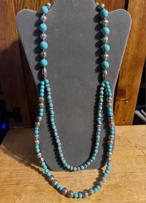 Fashion Long Beaded Statement Necklace Blue thumbnail 1