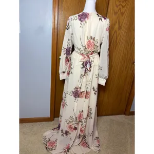 Baltic Born Lydia Ivory Floral Chiffon Maxi Dress V-Neck bump frendly NWT thumbnail 6