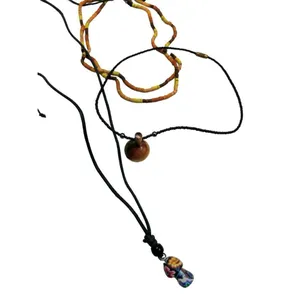 Jewelry lot of 6 necklaces - Painted wooden mushroom pendant, floral hippy, and thumbnail 3