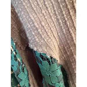 POL Womens Charcoal Grey Thermal Knit Henley Teal Floral Lace Sleeve Boho Top S thumbnail 4