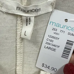 Maurices Oatmeal Macrame Neck Boho Short Sleeve Flowy Tunic Blouse Top Womens L thumbnail 4