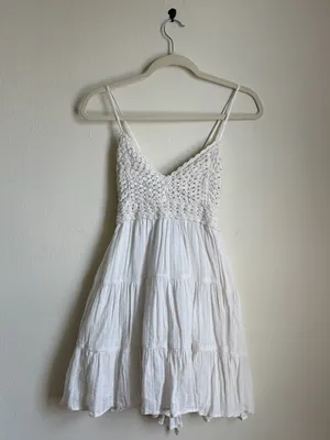 Aerie White Woven Textured Mini Sundress thumbnail 4