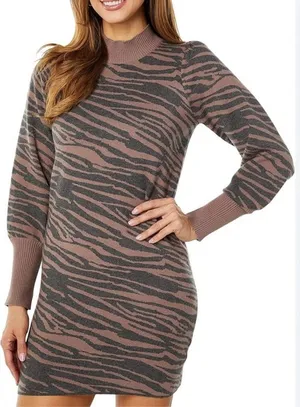 Heartloom Brown Black Animal Print Bishop Long Sleeve Sweater Dress Size XS thumbnail 1