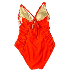 Source Unknown New Womens Swimsuit S/M Floral One Piece Ruched Orange Accents Pool Beach‎ thumbnail 3