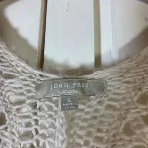 Joan Vass Studio Cream Wool Alpaca Basketweave Knit Open Cardigan‎ Large READ thumbnail 2