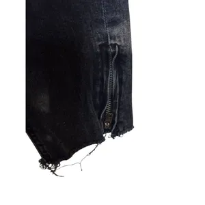 Zara Women's Jeans Ankle Zip Raw Hem Mid-Rise‎ Denim Fading Stretch Black Sz. 2 thumbnail 2