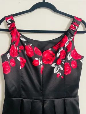 Vintage Formal Dark Romantic Satin Red Rose Gothic Flare Dress 6 Vampy Grunge thumbnail 11