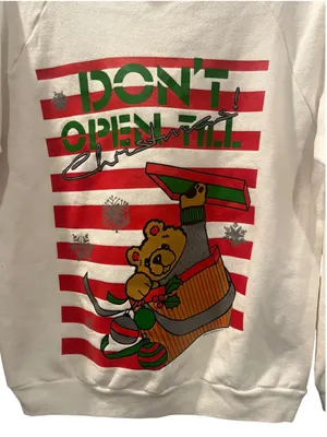 Vintage 80s Don't Open Till Christmas Bear Sweatshirt White Crewneck Graphic XL thumbnail 4