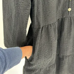 GAP tiered black textured babydoll mini dress puff sleeve summer winter chic thumbnail 5