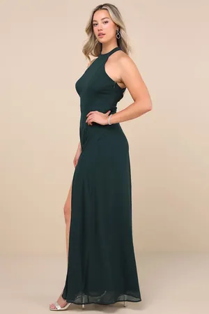 New Lulus Confidently Emerald Backless Halter Maxi Dress Size Medium MSRP $99 thumbnail 6