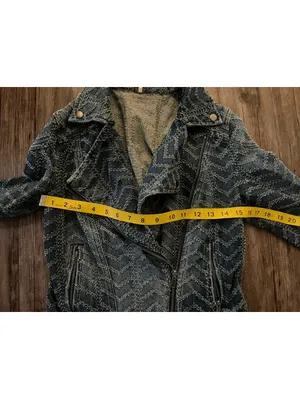 Free People Women's Blue Chevron Moto Biker Jacket Sz S thumbnail 5