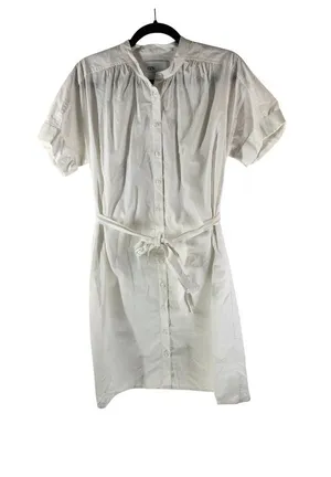 Nordstrom Rack Shirt Dress Cotton Pockets Button Front Belted White S thumbnail 1