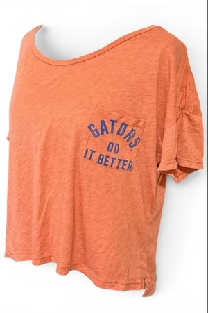 PINK Victoria’s Secret Cropped Gators Do It Better Short Sleeve Shirt Orange Med thumbnail 1