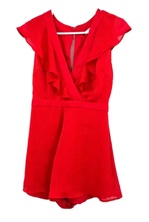 NWT Wayf size small red v neck romper ruffle‎ front and rear zip up rear thumbnail 1