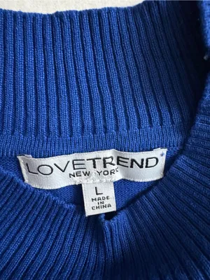 Puff Shoulder Crewneck Sweater in Royal Blue thumbnail 4