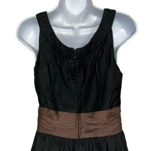WHITE HOUSE BLACK MARKET Black With Brown Ruched Waist Cotton‎ Silk Dress EUC 4 thumbnail 6