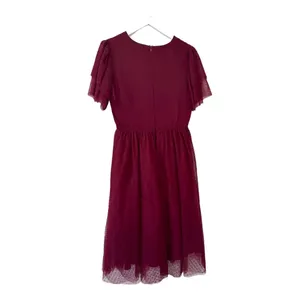Ivy City Co Maroon Swiss Dot Flutter Sleeve Midi Dress Size Small thumbnail 8