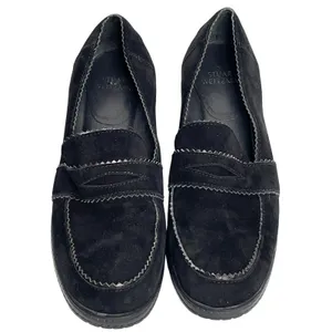 Stuart Weitzman Schooldays Black Suede Penny Loafers Wedge 8.5 Spain thumbnail 3