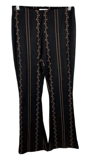 Honey Belle Womens Black Brown Floral Stripe Faux‎ Suede Flare Pants Size M Boho thumbnail 1