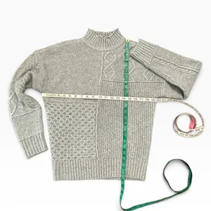 American Eagle Gray Mixed Cable Knit Mock Neck Sweater Womens XS Oversized thumbnail 4