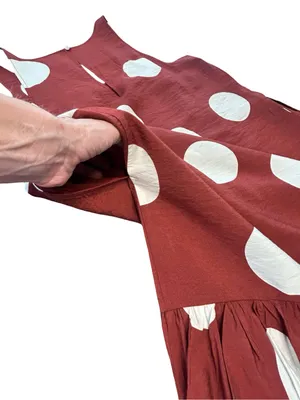Anthropologie Michaela Flounced Merlot brown W white PolkaDot Dress flowy midi S thumbnail 4