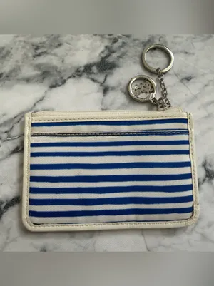 Coach POPPY RARE Blue & White Striped Card Holder WITH SEQUINS thumbnail 2