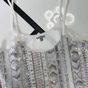 ✨ Charlotte Russe Sequin Cami Top Geometric Beaded Crop Tank White XS ✨💋💋 thumbnail 9