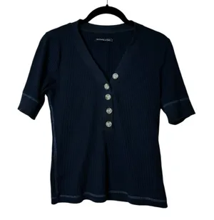 Abercrombie & Fitch Ribbed Henley Shirt Half Sleeve Y2K Preppy Casual Bella Swan thumbnail 1