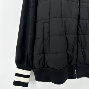 P.J. Salvage Black Quilted Babe Jacket Ribbed‎ Knit Sleeve Varsity Bomber Medium thumbnail 4