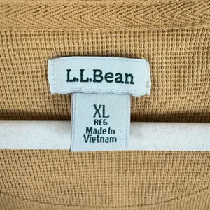 LL‎ Bean Womens XL Waffle Knit Henley Top Mustard Tan Cotton Thermal 517795 thumbnail 5