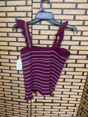 Time and tru burgundy smocked tank top size small thumbnail 2