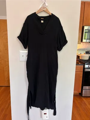 Magaschoni Black Gauze Tie-Waist Midi Dress with Side Slit M thumbnail 3
