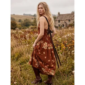 Free People Dainty Cottage Micro Corduroy Until Dawn Midi Dress Brown Large thumbnail 2