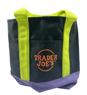 Trader Joe's Mini Canvas Halloween Tote Bag Black Purple Embroidered Logo EUC thumbnail 1