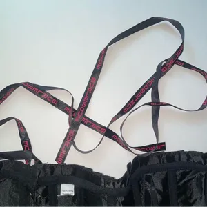Burlesque Corset Black Satin Lace Up Ribbed Ruffle Fairy thumbnail 6