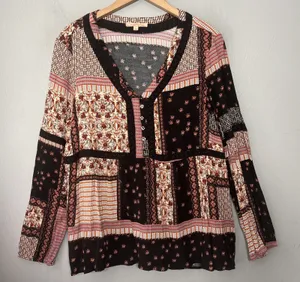 Gibson Latimer Patchwork Top Size Large Babydoll Hippie Boho Whimsigoth Peasant thumbnail 1