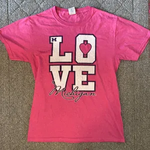 Fruit of the Loom Pink and White Love Michigan Short Sleeve Top thumbnail 1