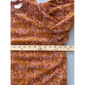 Universal Thread Floral Blouse L Excellent Ruffle Neck Long Sleeve Rust Multi thumbnail 8