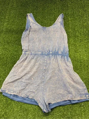 JODIFL‎ Romper Layered Distress Bleach Tie Front Elastic Waist Blue One Piece L thumbnail 5