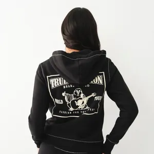 True Religion World Tour Zip Hoodie Women’s Large Black Buddha Graphic thumbnail 2