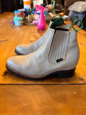 6 Potros womens leather charros western chelsea boots bone 7.5/8 thumbnail 2
