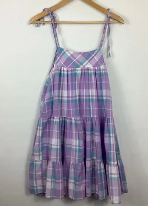 Entro Plaid Tiered Sundress Size Small Purple thumbnail 4